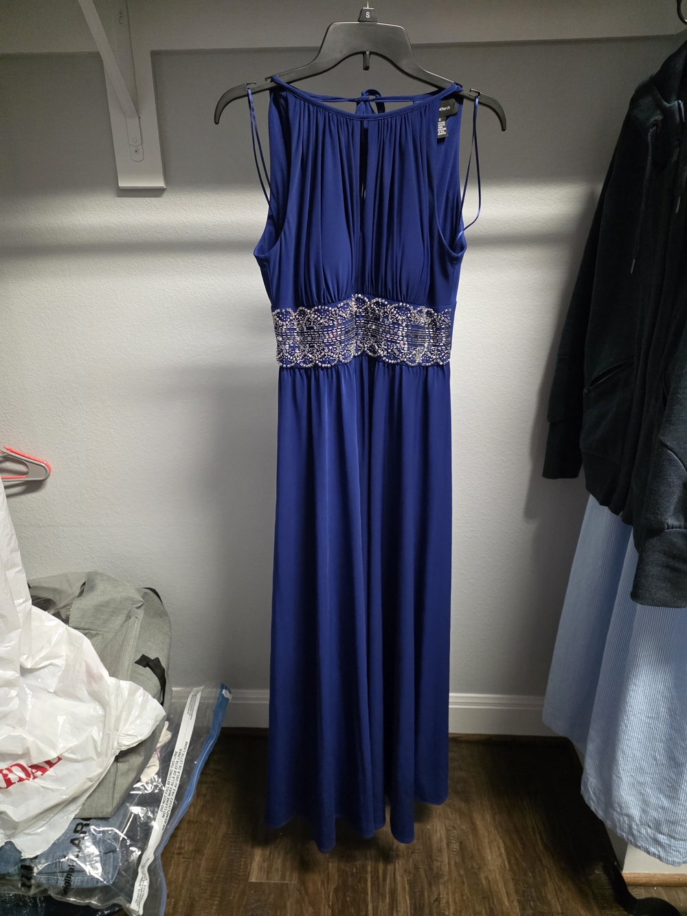 R&M Richards Beaded Waist Maxi Dress in Royal Blue